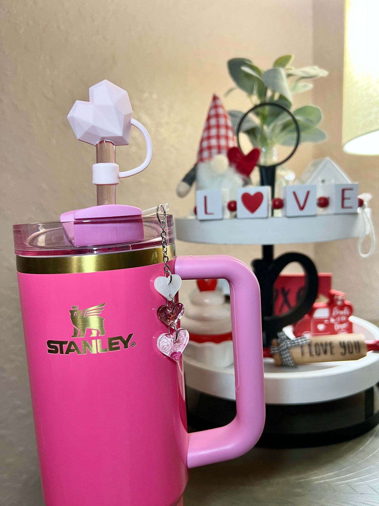 Floral Heart Straw Charm